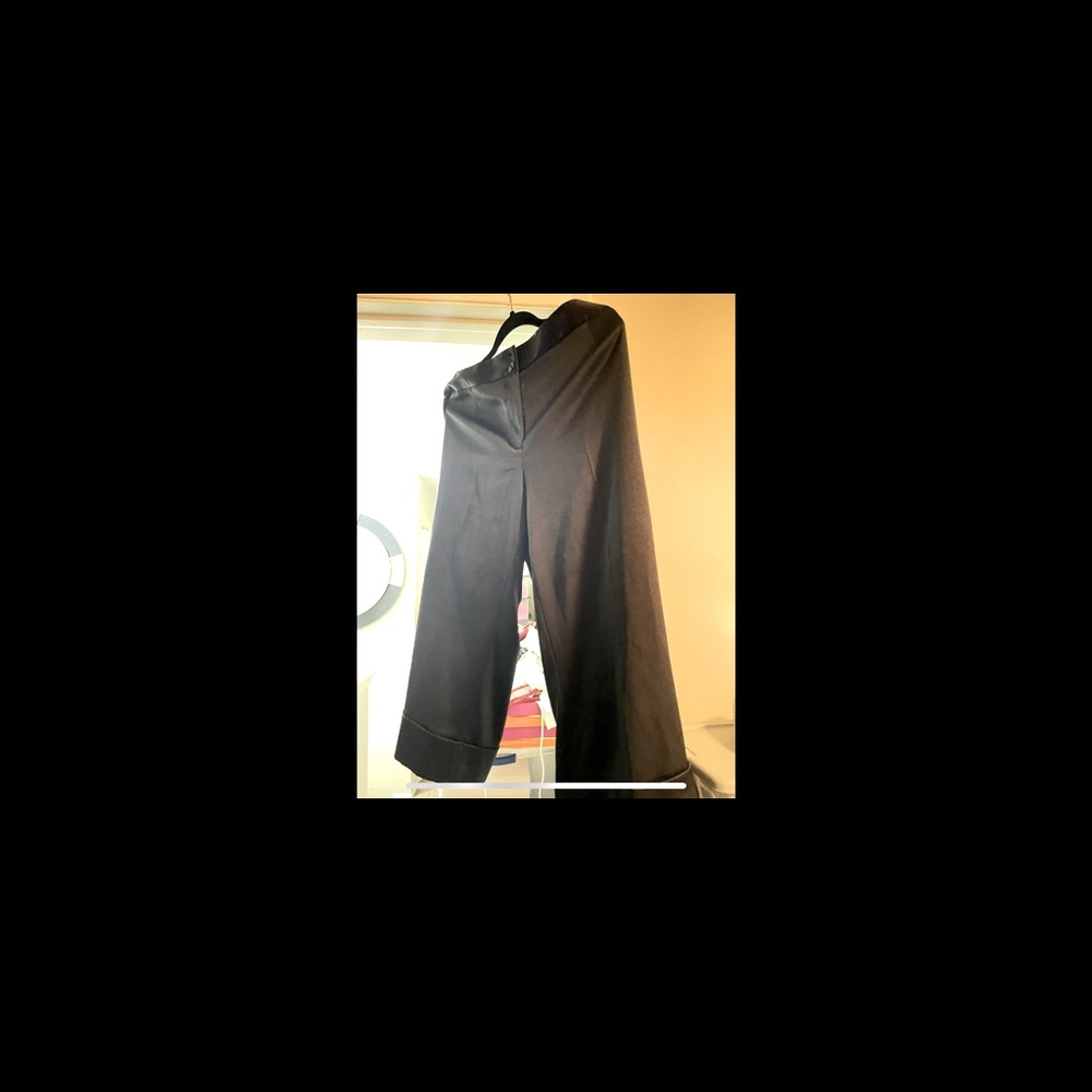 Black satin cuffed crop slacks, size 16. NWT.